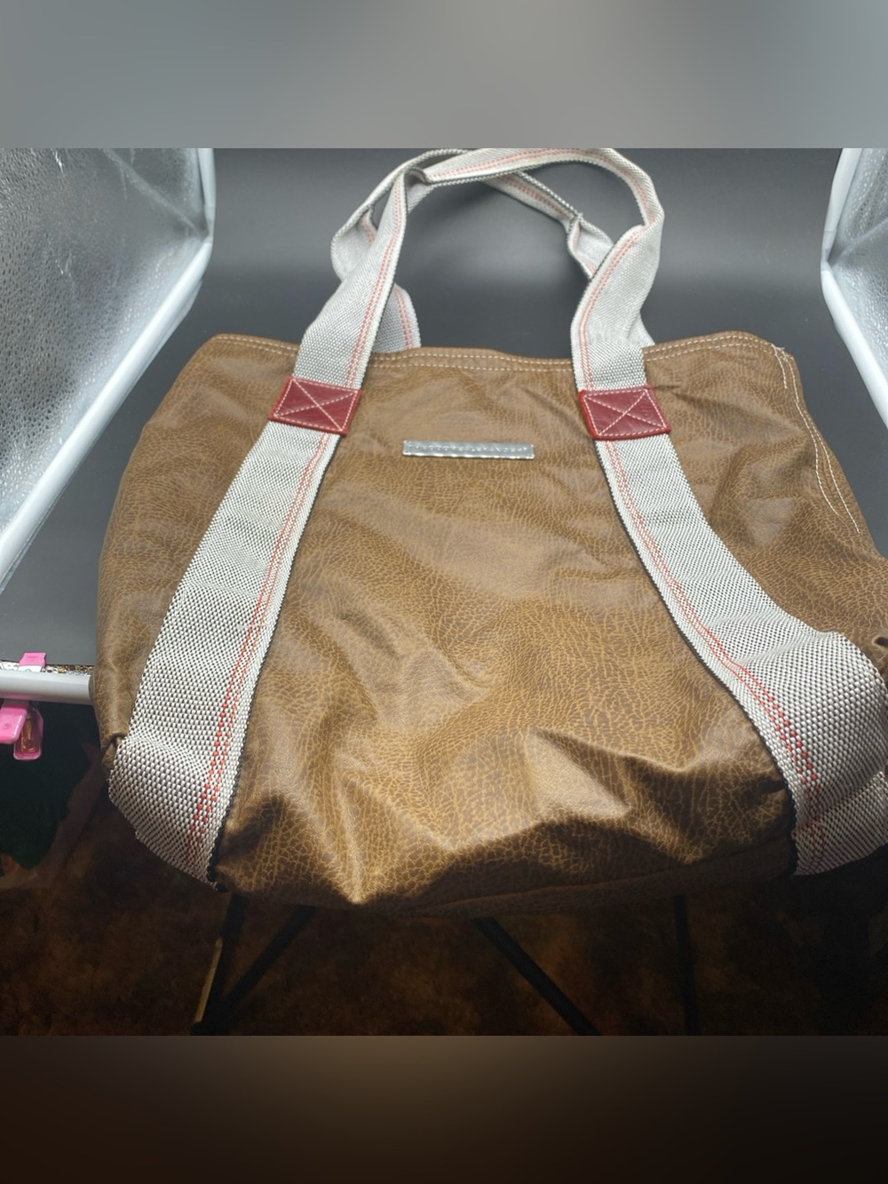 Brown LeatherTote Bag with Contrast Straps Theadore Alexander Showroom.